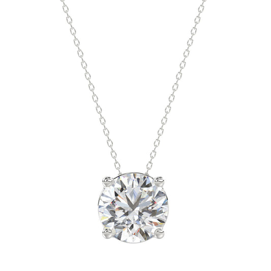 LADIES SOLITAIRE PENDANT WITH UNDER-PASS CHAIN 2 1/2CT ROUND DIAMOND 14K WHITE GOLD