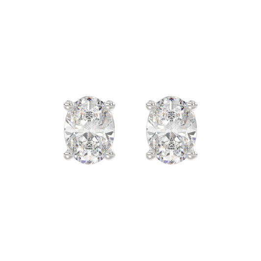 LADIES SOLITAIRE EARRINGS 4.00CT OVAL DIAMOND 14K WHITE GOLD (CENTER STONE OVAL DIAMOND 2.00CT)