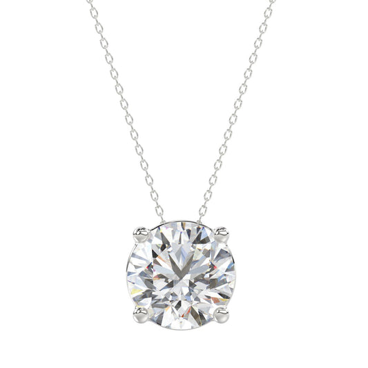 LADIES SOLITAIRE PENDANT WITH CHAIN 4CT ROUND DIAMOND 14K WHITE GOLD