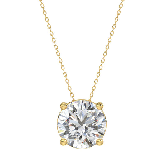 LADIES SOLITAIRE PENDANT WITH UNDER-PASS CHAIN 4CT ROUND DIAMOND 14K YELLOW GOLD