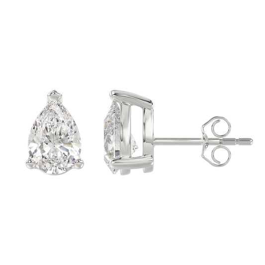 LADIES SOLITAIRE EARRINGS 4.00CT PEAR DIAMOND 14K WHITE GOLD
