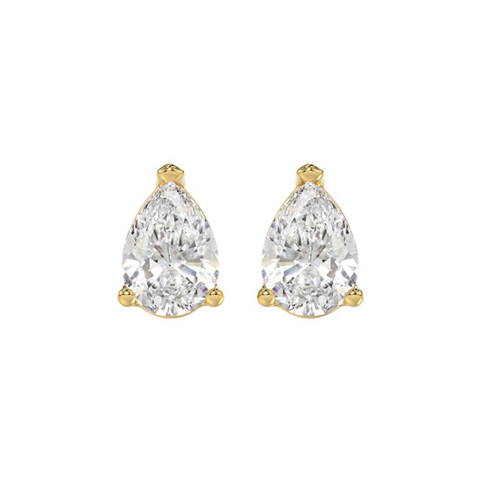 LADIES SOLITAIRE EARRINGS 4.00CT PEAR DIAMOND 14K YELLOW GOLD