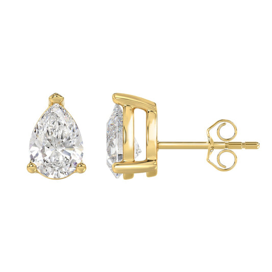LADIES SOLITAIRE EARRINGS 4.00CT PEAR DIAMOND 14K YELLOW GOLD