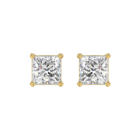 LADIES SOLITAIRE EARRINGS 4CT PRINCESS DIAMOND 14K YELLOW GOLD