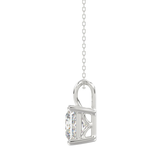 LADIES SOLITAIRE PENDANT WITH CHAIN 4CT PRINCESS DIAMOND 14K WHITE GOLD