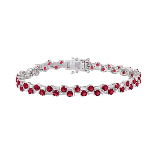 14K WHITE GOLD 9.00CT BAGUETTE/ROUND RUBY DIAMOND LADIES BRACELET (ROUND RUBY 7 3/4CT)