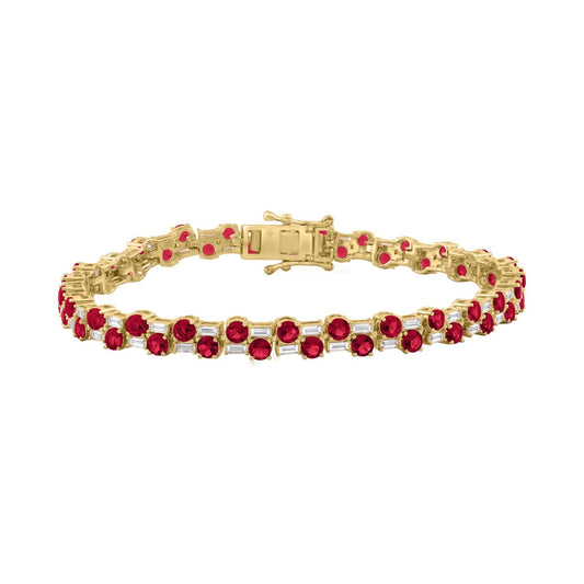 14K YELLOW GOLD 9.00CT BAGUETTE/ROUND RUBY DIAMOND LADIES BRACELET (ROUND RUBY 7 3/4CT)