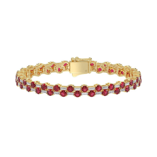 14K YELLOW GOLD 9.00CT BAGUETTE/ROUND RUBY DIAMOND LADIES BRACELET (ROUND RUBY 7 3/4CT)