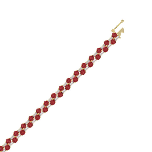 14K YELLOW GOLD 9.00CT BAGUETTE/ROUND RUBY DIAMOND LADIES BRACELET (ROUND RUBY 7 3/4CT)