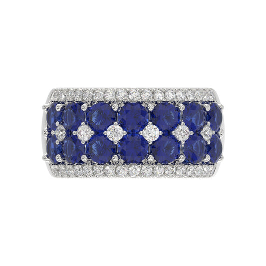 14K WHITE GOLD 4.00CT ROUND/ROUND BLUE SAPPHIRE DIAMOND LADIES RING