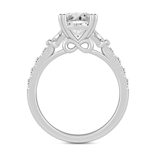 LADIES RING 2 1/2CT ROUND/BAGUETTE DIAMOND 14K WHITE GOLD (CENTER STONE ROUND DIAMOND 2CT )