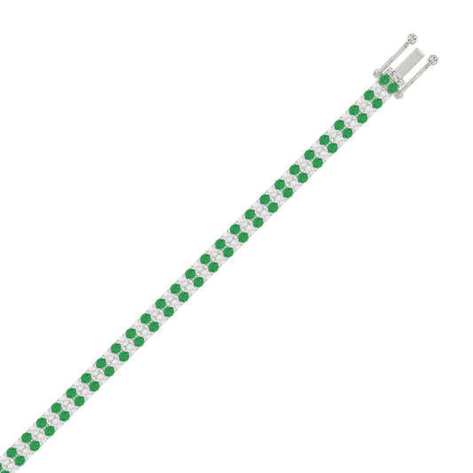 LADIES BRACELET 3CT ROUND/ROUND GREEN EMERALD DIAMOND 14K WHITE GOLD (ROUND GREEN EMERALD DIAMOND 2 3/4CT )