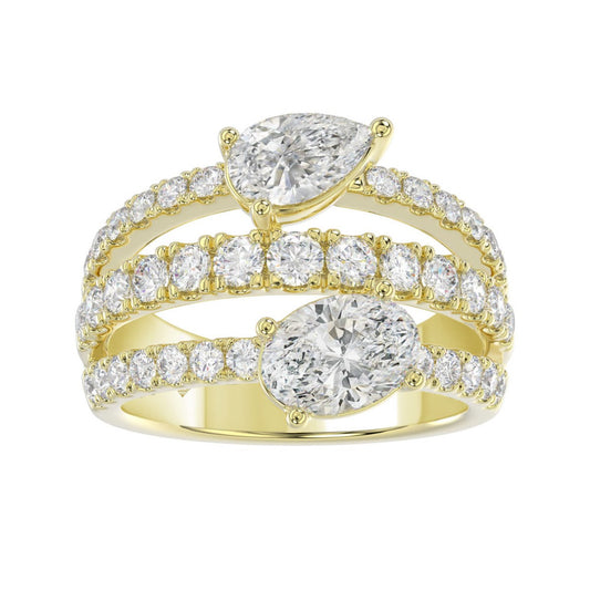 LADIES RING 3.00CT ROUND/PEAR/OVAL DIAMOND 14K YELLOW GOLD