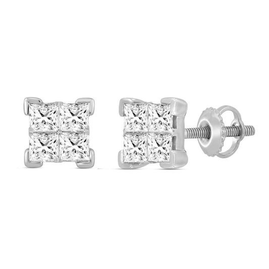 LADIES EARRINGS 2.00CT PRINCESS DIAMOND 10K WHITE GOLD