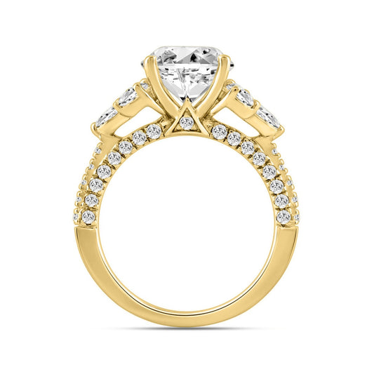 LADIES RING 4 1/3CT ROUND/PEAR/OVAL/MARQUISE DIAMOND 14K YELLOW GOLD (CENTER STONE OVAL DIAMOND 3.00CT)