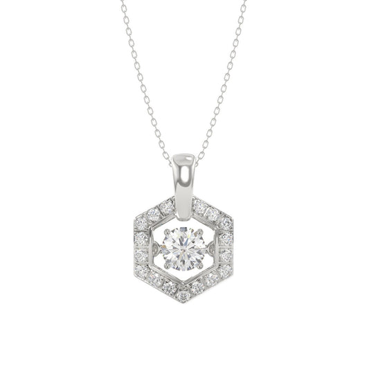 LADIES DANCING DIAMOND PENDANT WITH CHAIN 1/2CT ROUND DIAMOND 14K WHITE GOLD (CENTER STONE ROUND DIAMOND 1/3CT)