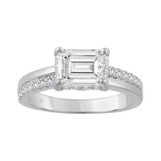 14K WHITE GOLD 2 1/3CT ROUND/EMERALD DIAMOND LADIES RING (CENTER STONE EMERALD DIAMOND 2.00CT)