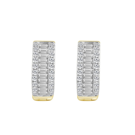 Classic 10K Yellow Gold Round & Baguette Lab Grown Diamond ladies Hoop Earrings 1/2CT (Color F-G -Clarity VS1/VS2)