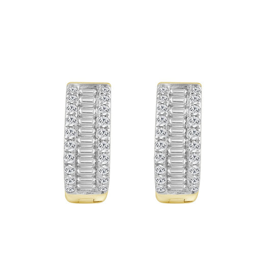 Classic 10K Yellow Gold Round & Baguette Lab Grown Diamond ladies Hoop Earrings 1/2CT (Color F-G -Clarity VS1/VS2)