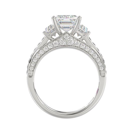 Luxury 14K White Gold Ladies Diamond Ring 4.00CT Round, Emerald & Trapezoid Diamonds with 3.00CT Emerald Center stone (Color F-G -Clarity VS1/VS2)