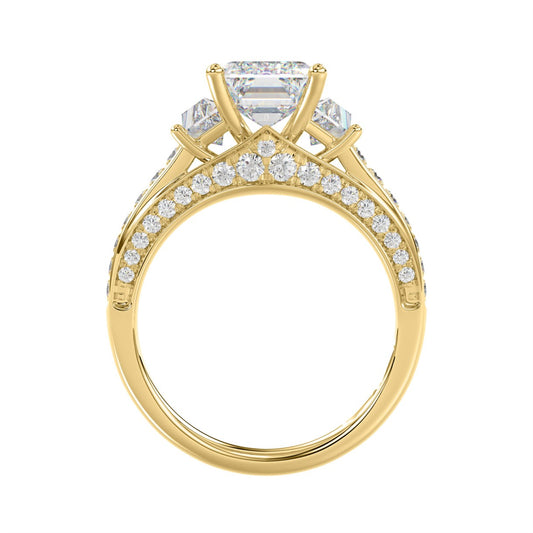 Luxury 14K Yellow Gold Ladies Diamond Ring 4.00CT Round, Emerald & Baguette Diamonds with 3.00CT Emerald Center stone (Color F-G -Clarity VS1/VS2)