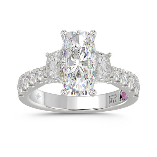 21K PLATINUM LADIES RING WITH 3 1/3CT ROUND/CUSHION/BAGUETTE DIAMONDS (CENTER STONE CUSHION DIAMOND 2CT)