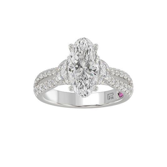21K PLATINUM LADIES RING WITH 3.00CT ROUND/OVAL/HALF MOON/BAGUETTE DIAMONDS (CENTER STONE OVAL DIAMOND 2CT)