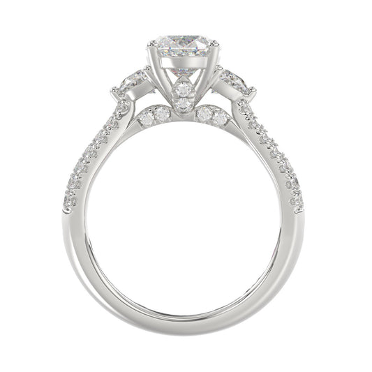 Ladies 14K White Gold ladies Ring Featuring Round Half-Moon & Baguette Diamonds 3.00CT Oval Center stone (Color F-G -Clarity VS1/VS2)