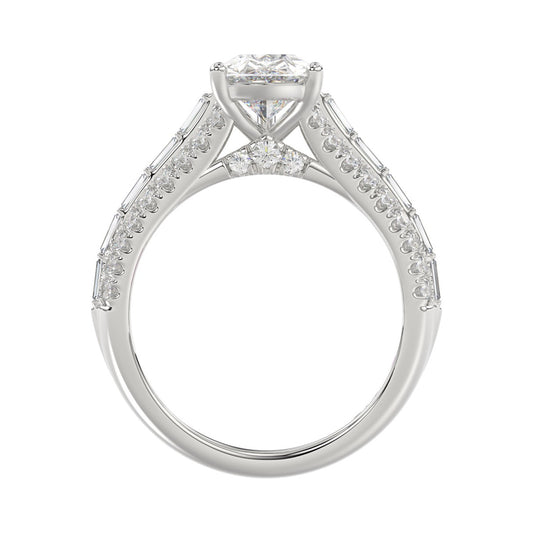 Luxury 14K White Gold Ladies Diamond Ring 2 3/4CT Round Pear & Baguette Diamonds with 2.00CT Pear Center stone (Color F-G -Clarity VS1/VS2)