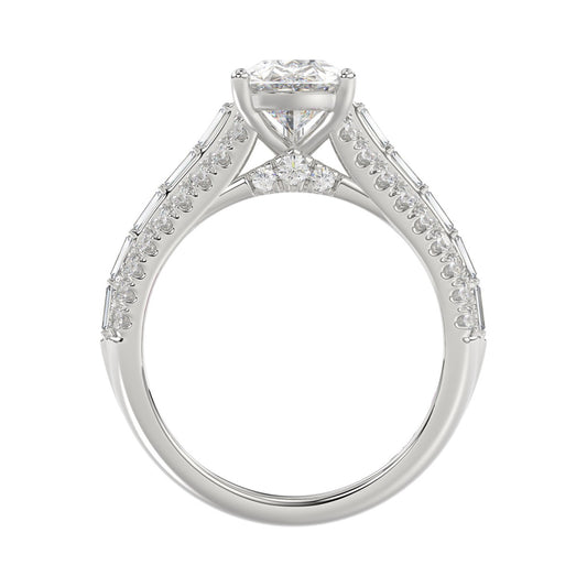 Luxury 14K White Gold Ladies Diamond Ring 2 3/4CT Round Pear & Baguette Diamonds with 2.00CT Pear Center stone (Color F-G -Clarity VS1/VS2)