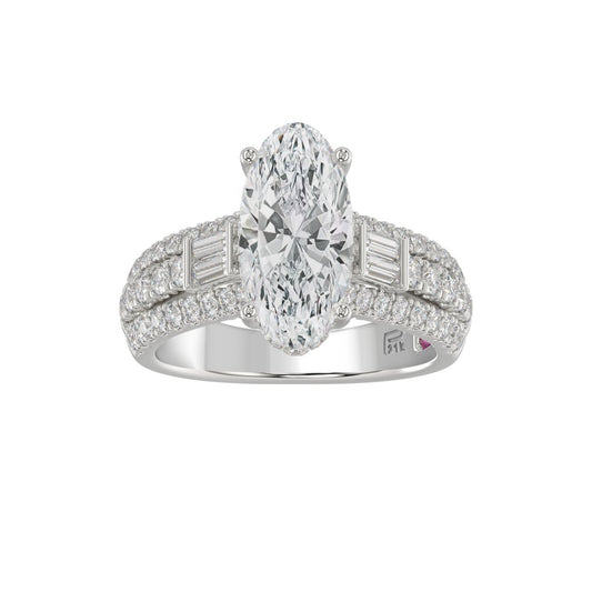 21K PLATINUM LADIES RING 4.00CT ROUND/OVAL/BAGUETTE DIAMOND (CENTER STONE OVAL DIAMOND 3CT)
