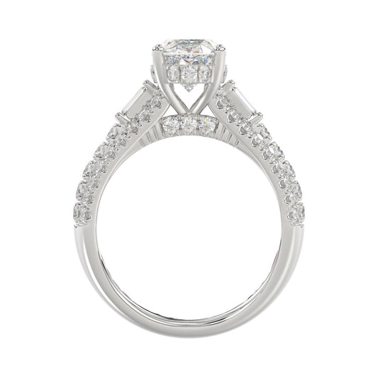 Classic 14K White Gold Ladies Diamond Ring 4.00CT Round Oval & Baguette Diamonds with 3.00CT Oval Center stone (Color F-G -Clarity VS1/VS2)