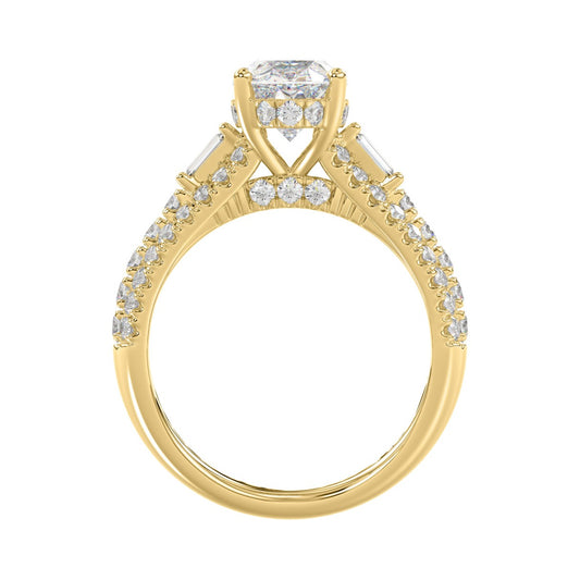 Classic 14K Yellow Gold Ladies Diamond Ring 4.00CT Round Oval & Baguette Diamonds with 3.00CT Oval Center stone (Color F-G -Clarity VS1/VS2)