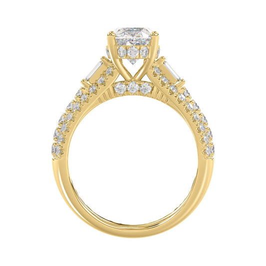 Classic 14K Yellow Gold Ladies Diamond Ring 4.00CT Round Oval & Baguette Diamonds with 3.00CT Oval Center stone (Color F-G -Clarity VS1/VS2)