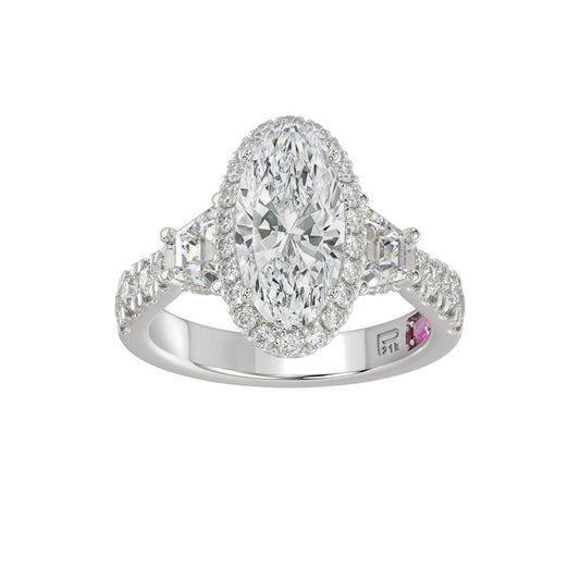 21K PLATINUM LADIES RING 3 1/4CT ROUND/OVAL/TRAPEZOID/BAGUETTE DIAMOND (CENTER STONE OVAL DIAMOND 2CT)