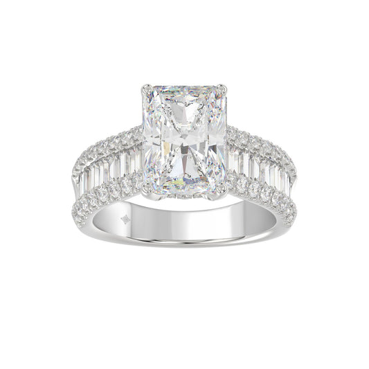 14K WHITE GOD 1 1/4CT ROUND/BAGUETTE/RADIANT DIAMOND SEMI MOUNT LADIES RING (CENTER STONE RADIANT DIAMOND 4.00CT)
