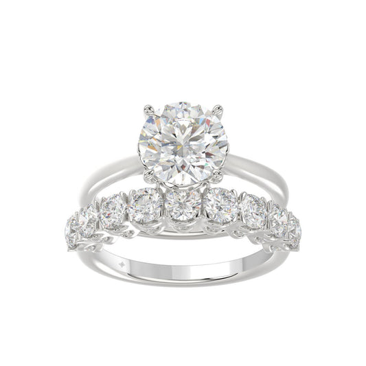 LADIES BRIDAL SET 4 1/10CT ROUND DIAMOND 14K WHITE GOLD (CENTER STONE ROUND DIAMOND 2 1/2CT)