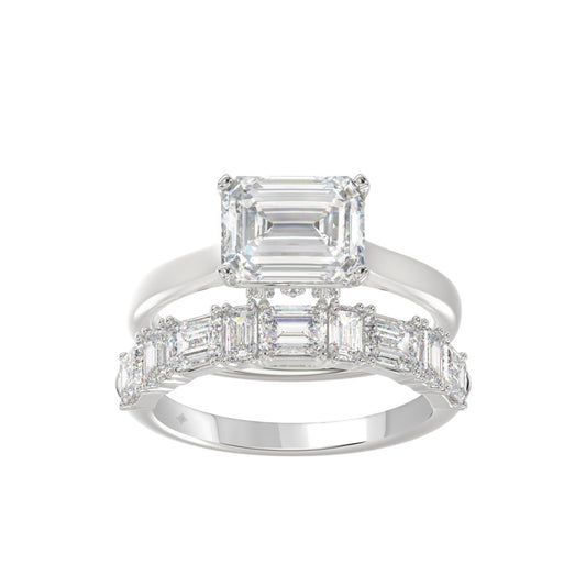 LADIES BRIDAL SET 3 1/2CT ROUND/EMERALD DIAMOND 14K WHITE GOLD (CENTER STONE EMERALD DIAMOND 2.00CT)