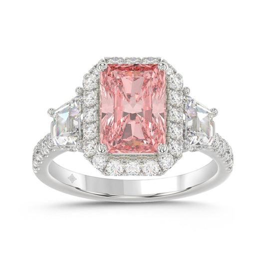 14K WHITE GOLD 4 1/4CT ROUND/RADIANT/TRAPEZOID DIAMOND LADIES RING (CENTER STONE PINK RADIANT DIAMOND 3.00CT)