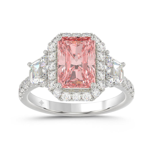14K WHITE GOLD 4 1/4CT ROUND/RADIANT/TRAPEZOID DIAMOND LADIES RING (CENTER STONE PINK RADIANT DIAMOND 3.00CT)