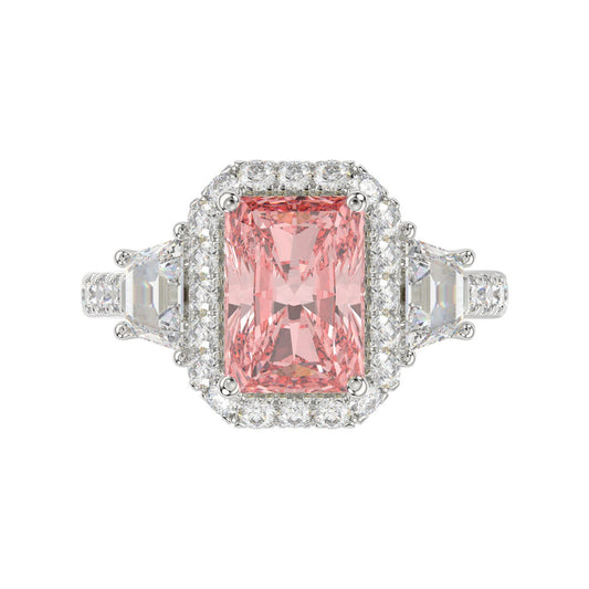 14K WHITE GOLD 4 1/4CT ROUND/RADIANT/TRAPEZOID DIAMOND LADIES RING (CENTER STONE PINK RADIANT DIAMOND 3.00CT)