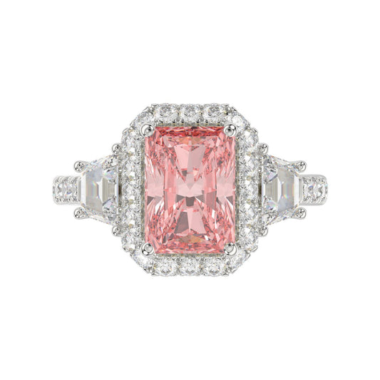 14K WHITE GOLD 4 1/4CT ROUND/RADIANT/TRAPEZOID DIAMOND LADIES RING (CENTER STONE PINK RADIANT DIAMOND 3.00CT)
