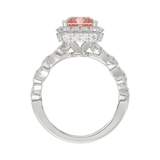 ETERNAL BLUSH COLLECTION 14K WHITE GOLD 4.00CT ROUND/ PINK RADIANT DIAMOND LADIES BRIDAL SET (CENTER STONE PINK RADIANT DIAMOND 3.00CT)