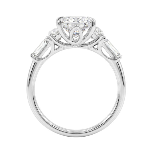 14K WHITE GOLD 4.00CT RADIANT/HALF MOON/TAPER BAGUETTE DIAMOND LADIES RING