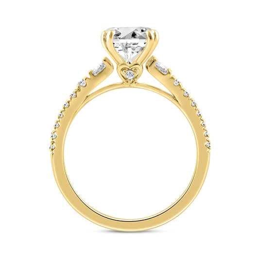 14K YELLOW GOLD 2 1/4CT ROUND/BAGUETTE DIAMOND LADIES RING (CENTER STONE ROUND DIAMOND 2CT)
