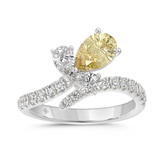 14K WHITE GOLD 1 3/4CT ROUND/PEAR/YELLOW PEAR DIAMOND LADIES RING (CENTER STONE PEAR DIAMOND 1CT)