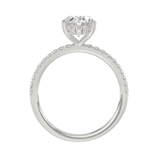 14K WHITE GOLD 2 1/5CT ROUND/OVAL DIAMOND LADIES RING (CENTER STONE OVAL DIAMOND 2CT)