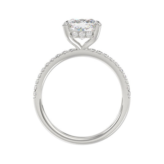 14K WHITE GOLD 2 1/4CT ROUND/CUSHION DIAMOND LADIES RING (CENTER STONE CUSHION DIAMOND 2CT)