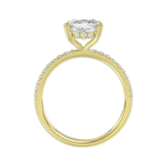 14K YELLOW GOLD 2 1/4CT ROUND/CUSHION DIAMOND LADIES RING (CENTER STONE CUSHION DIAMOND 2CT)