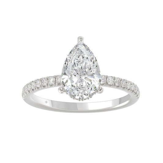 14K WHITE GOLD 2 3/4CT ROUND/PEAR DIAMOND LADIES RING (CENTER STONE PEAR DIAMOND 2CT)